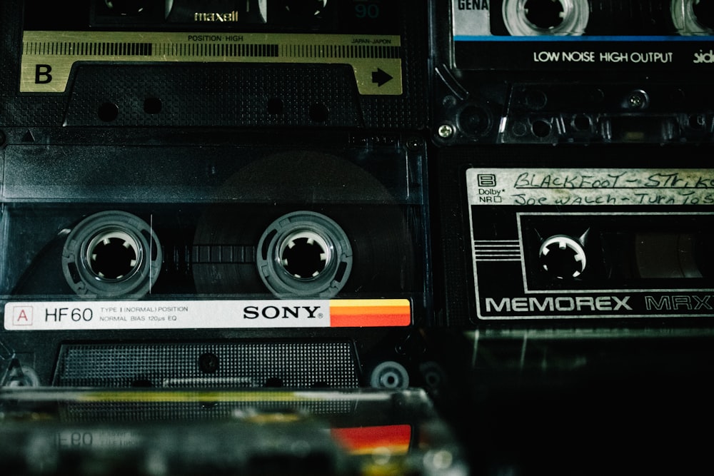 a close up of a group of cassettes