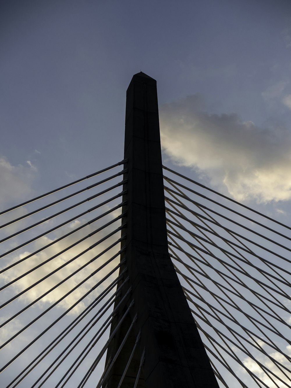 a view of the top of a bridge from below