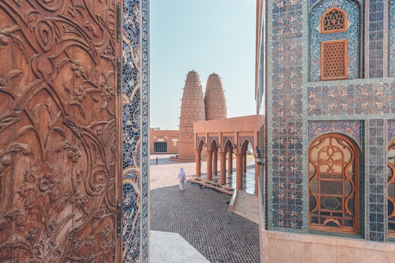 a view of a building through a doorway