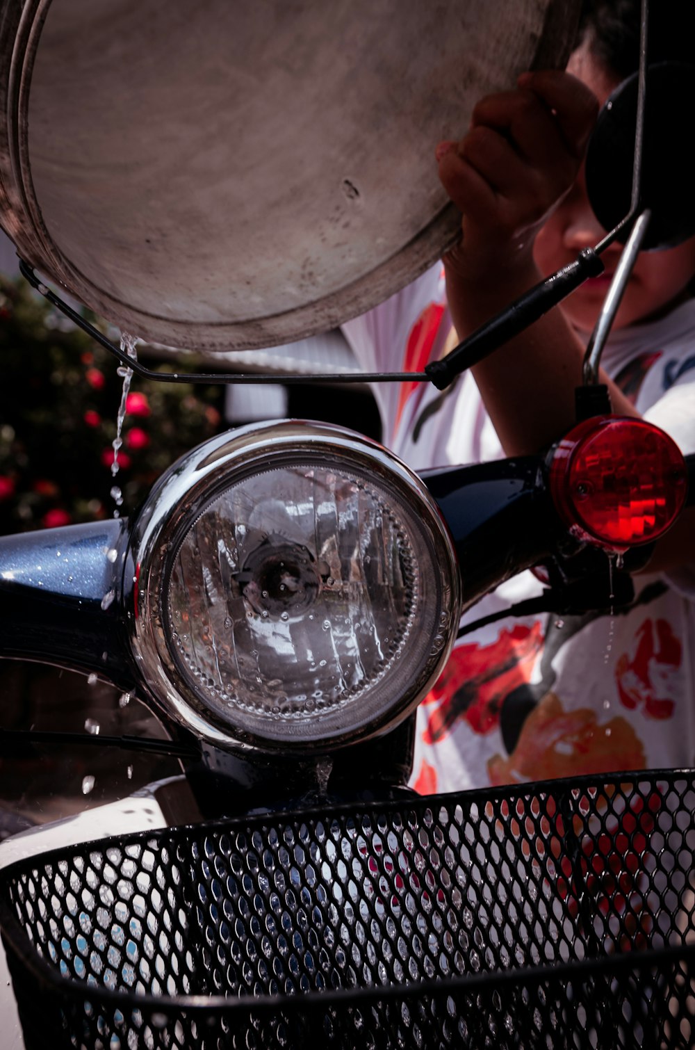 a close up of a person on a motorcycle