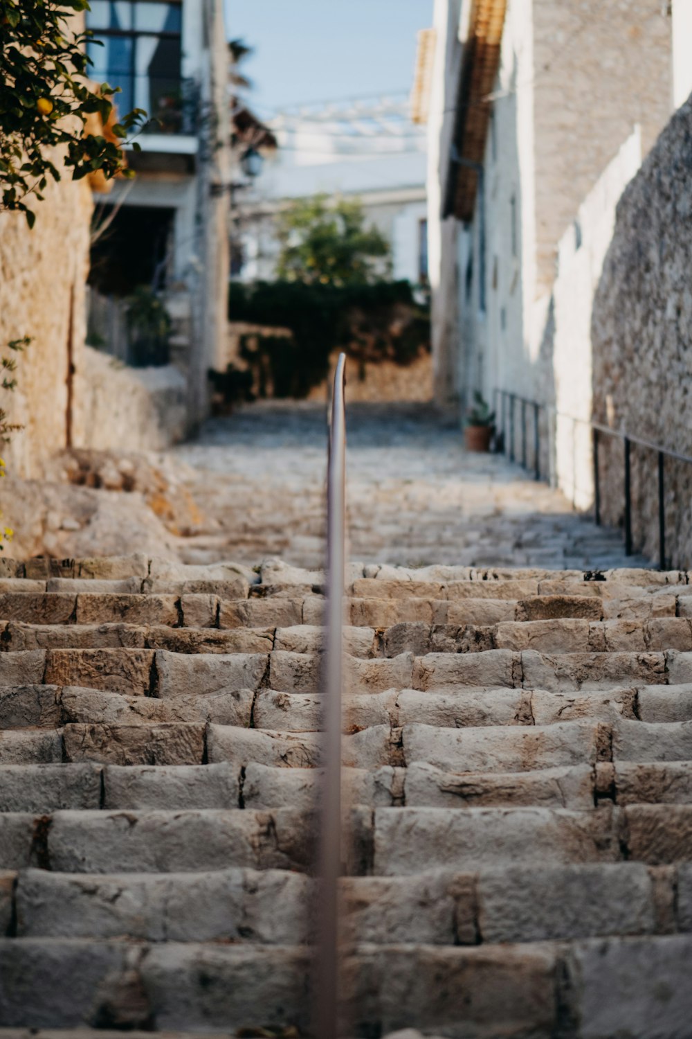 a set of stone steps leading up to a building