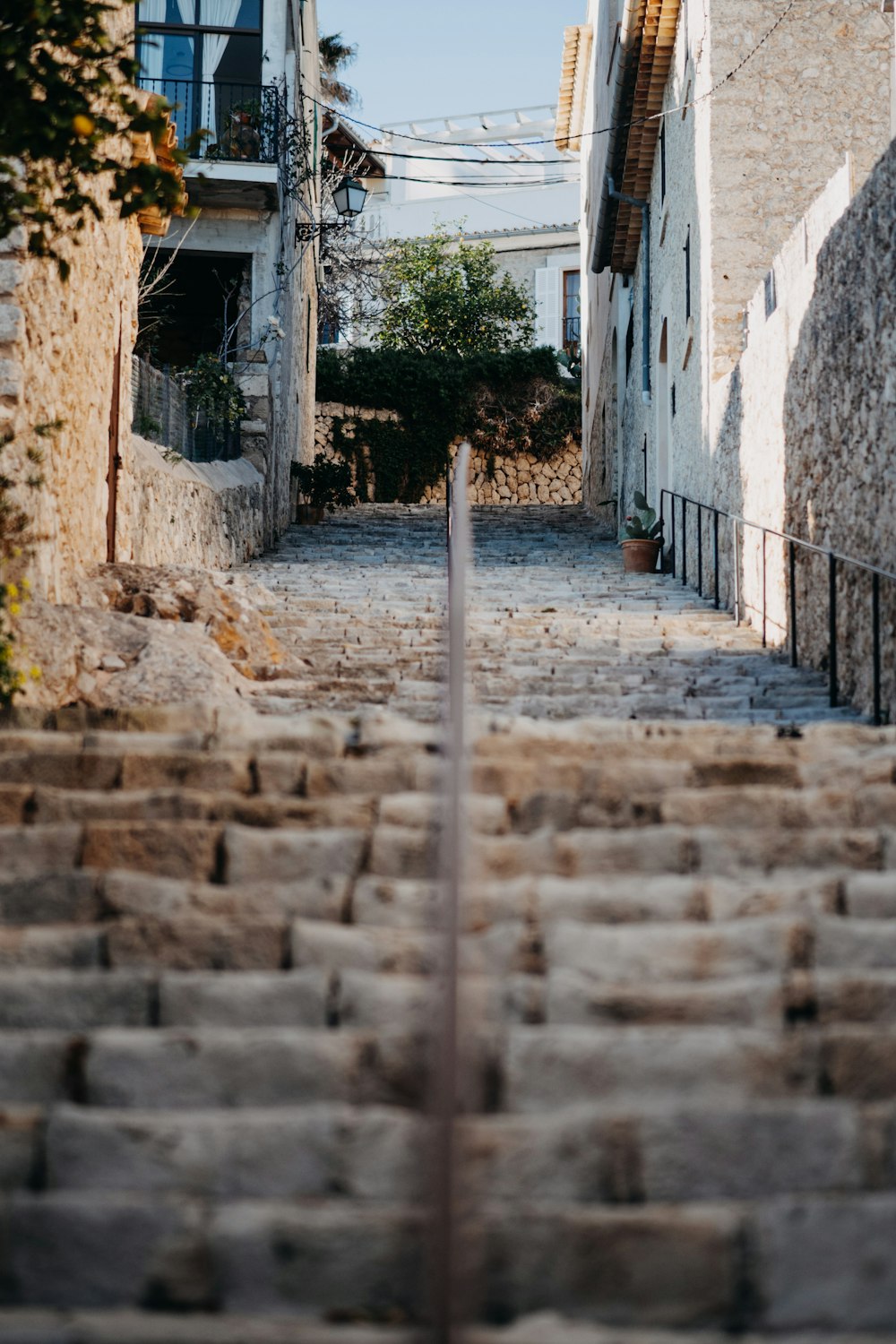 a set of stone steps leading up to a building