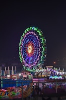 a ferris wheel lit up in the night sky