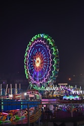 a ferris wheel lit up in the night sky