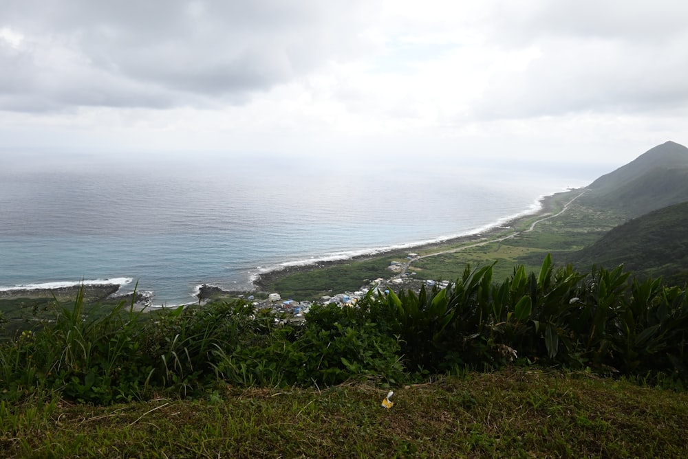 a view of the ocean from a hill