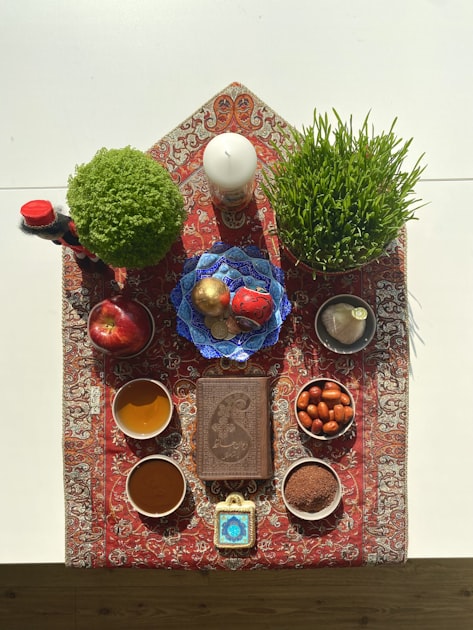Haft-sin table setup for Nowruz Persian New Year