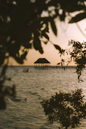 a body of water with a pier in the distance