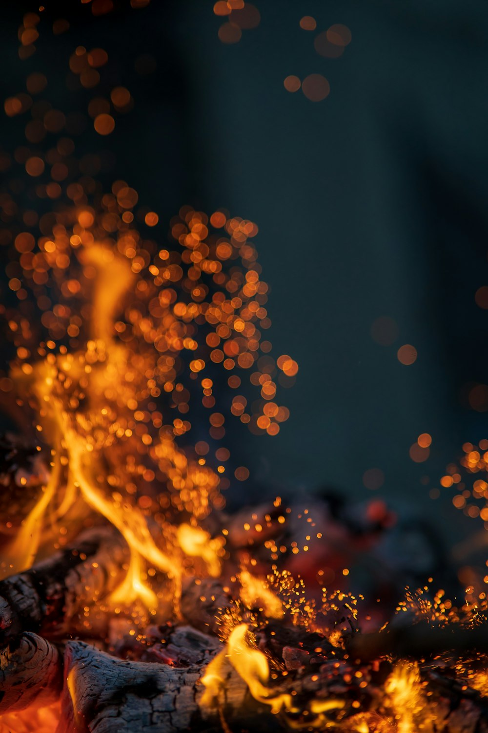 a close up of a fire with a blurry background