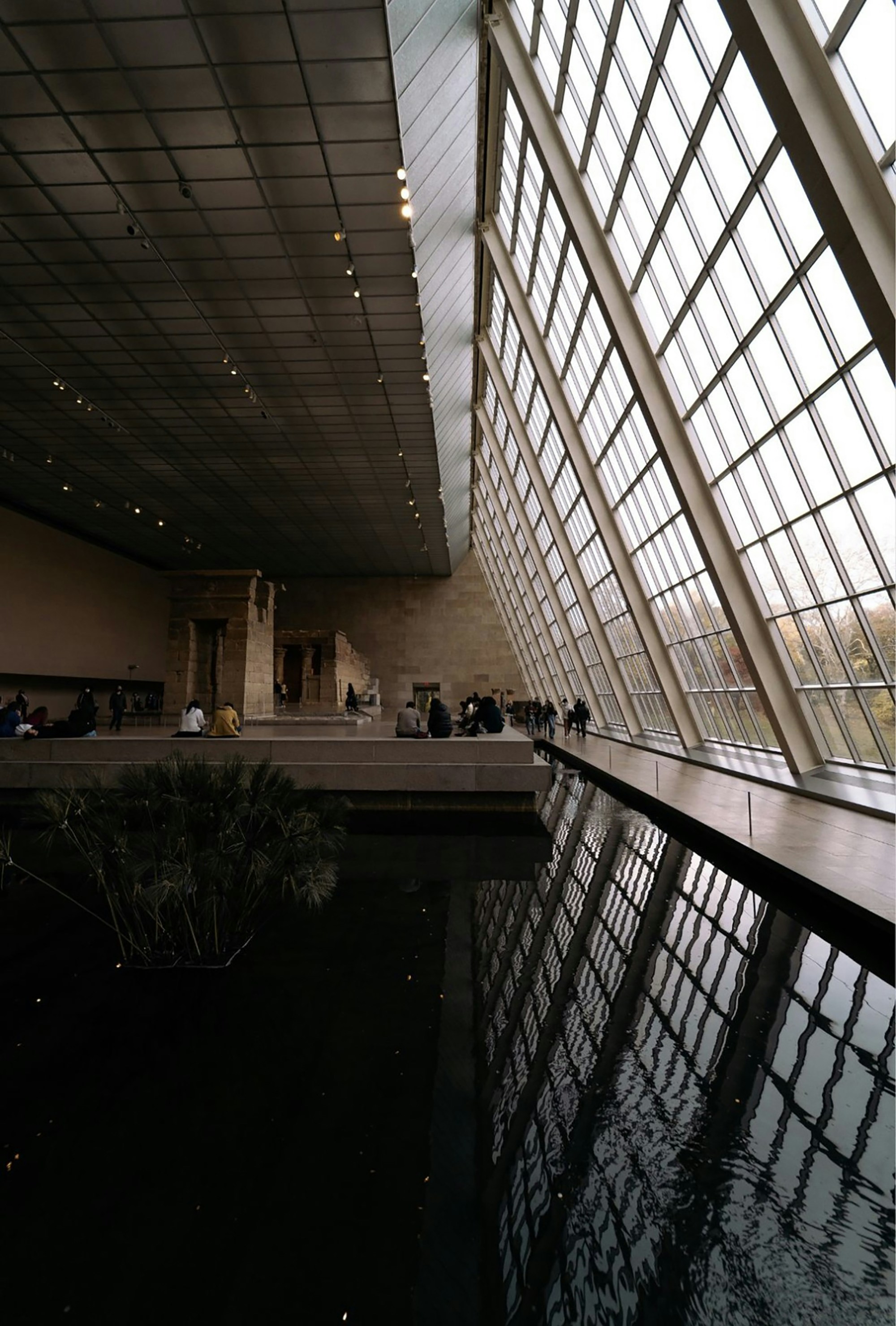 a large building with a pool inside of it