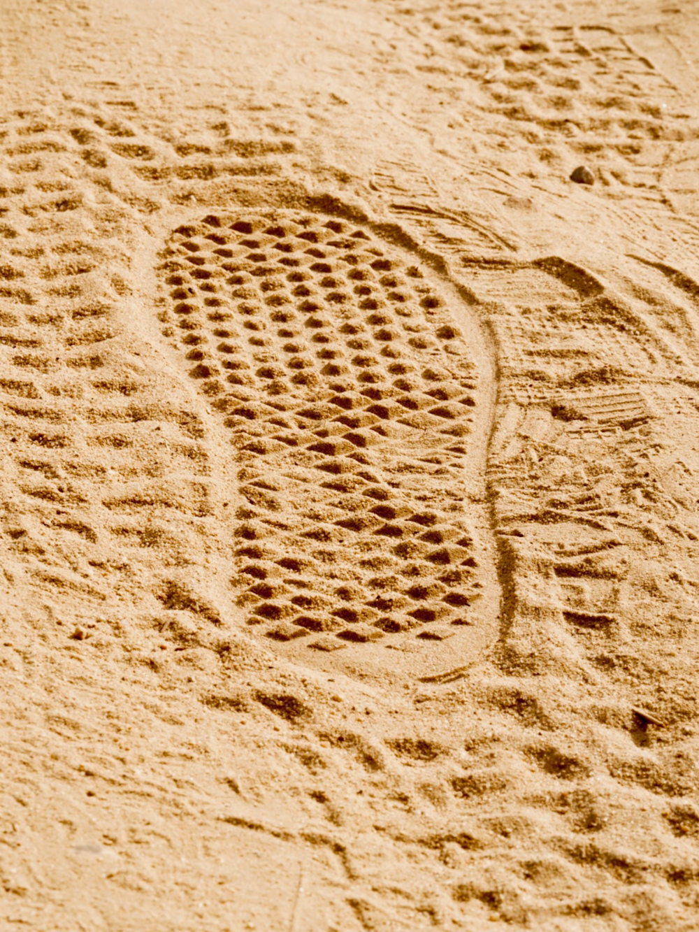 a person's foot prints in the sand on a beach