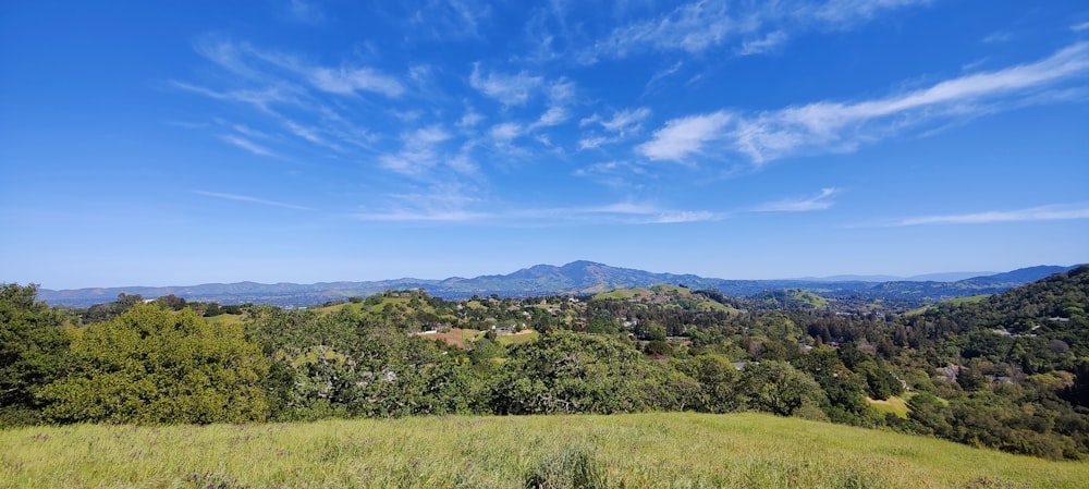 a view of the mountains from a hill top