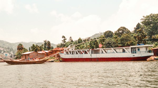 Boats moored along the shore — Lake Kivu, Rwanda
