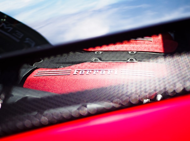 Close-up of a Ferrari engine being serviced by our expert technicians.