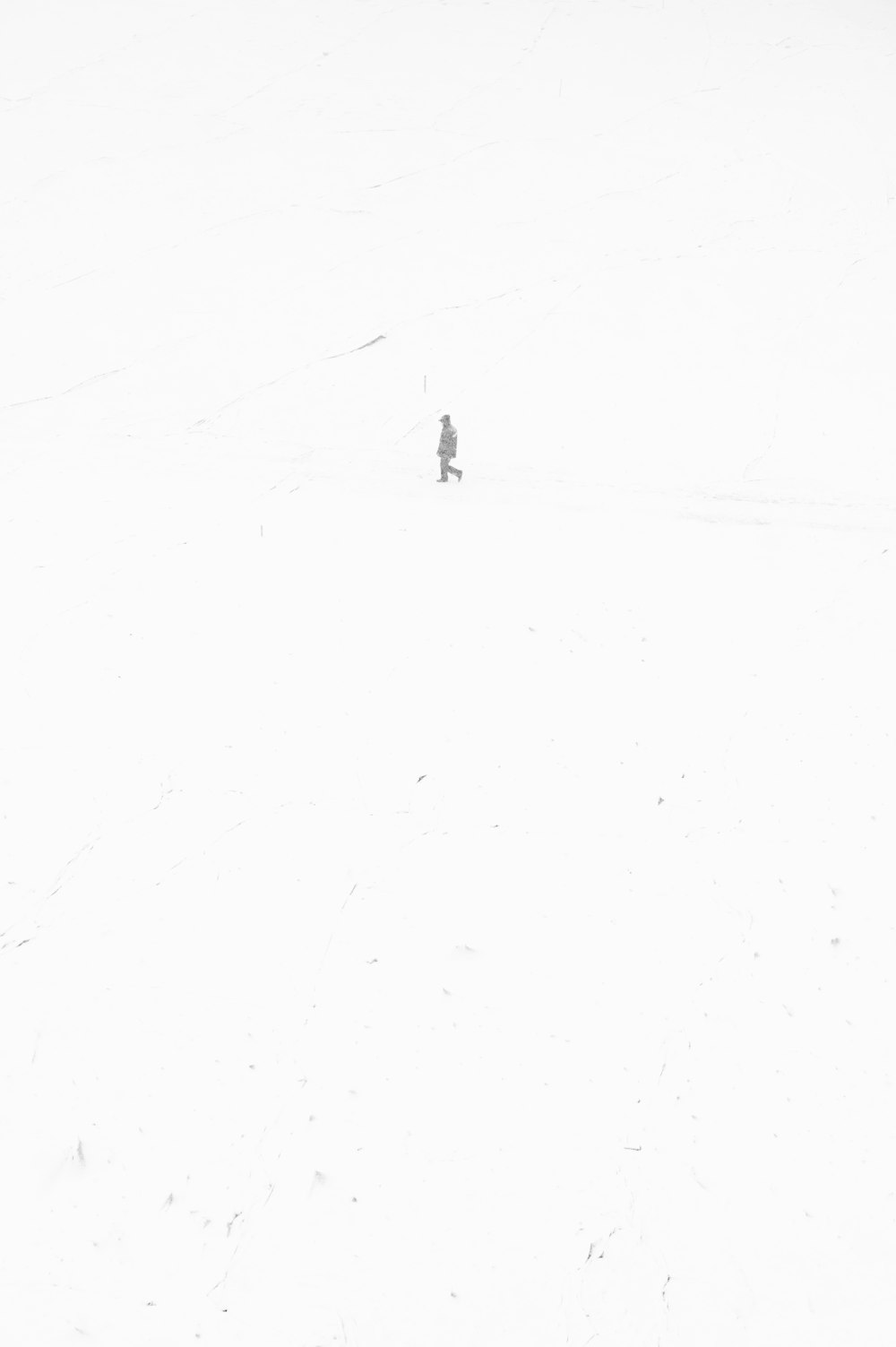 a person walking across a snow covered field