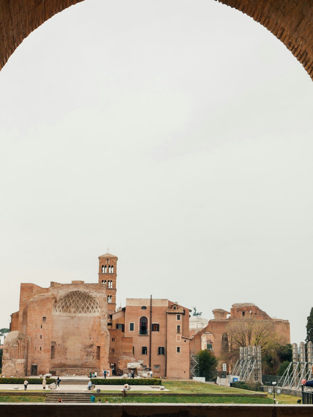 a view of a building through an archway