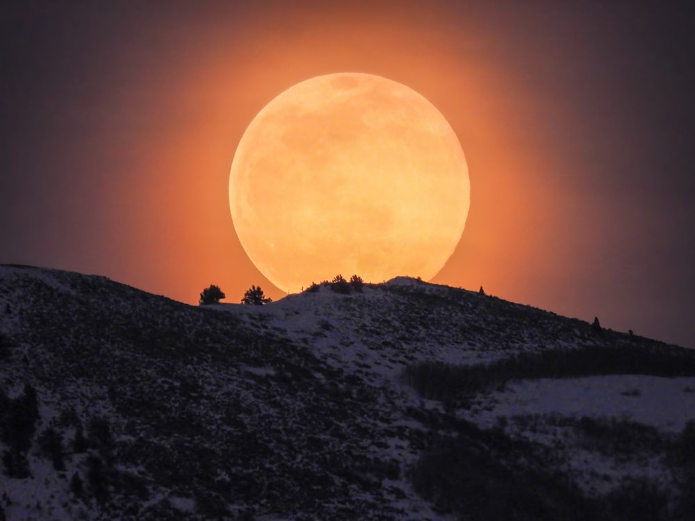 the sun is setting over a snowy hill