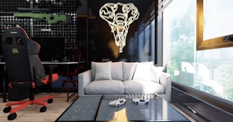 a living room with a couch and a chair