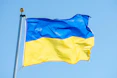 a blue and yellow flag flying in the wind