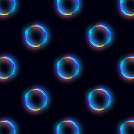 Glowing 3D zodiac wheel spinning against a dark cosmic background with neon purple and blue hues.