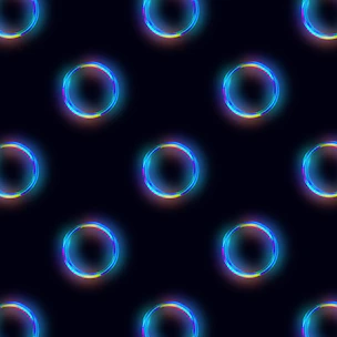 Glowing 3D zodiac wheel spinning against a dark cosmic background with neon purple and blue hues.