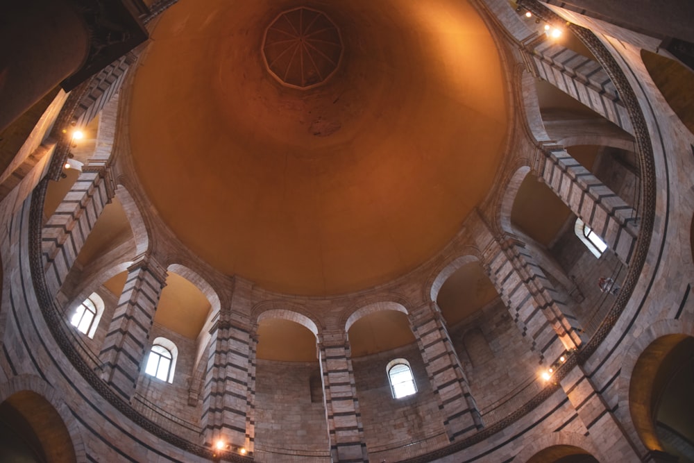 the inside of a building with a circular ceiling