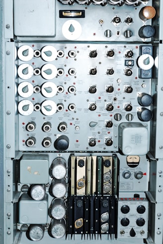 Close-up of industrial automation control panel with wiring and electronic components.