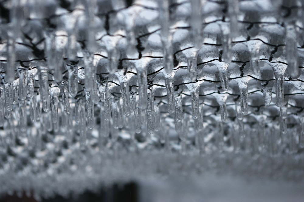 a close up of water droplets on a surface