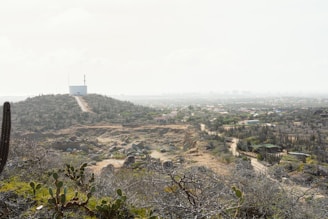 Outdoor fiber optic cable network setup with desert landscape in the background