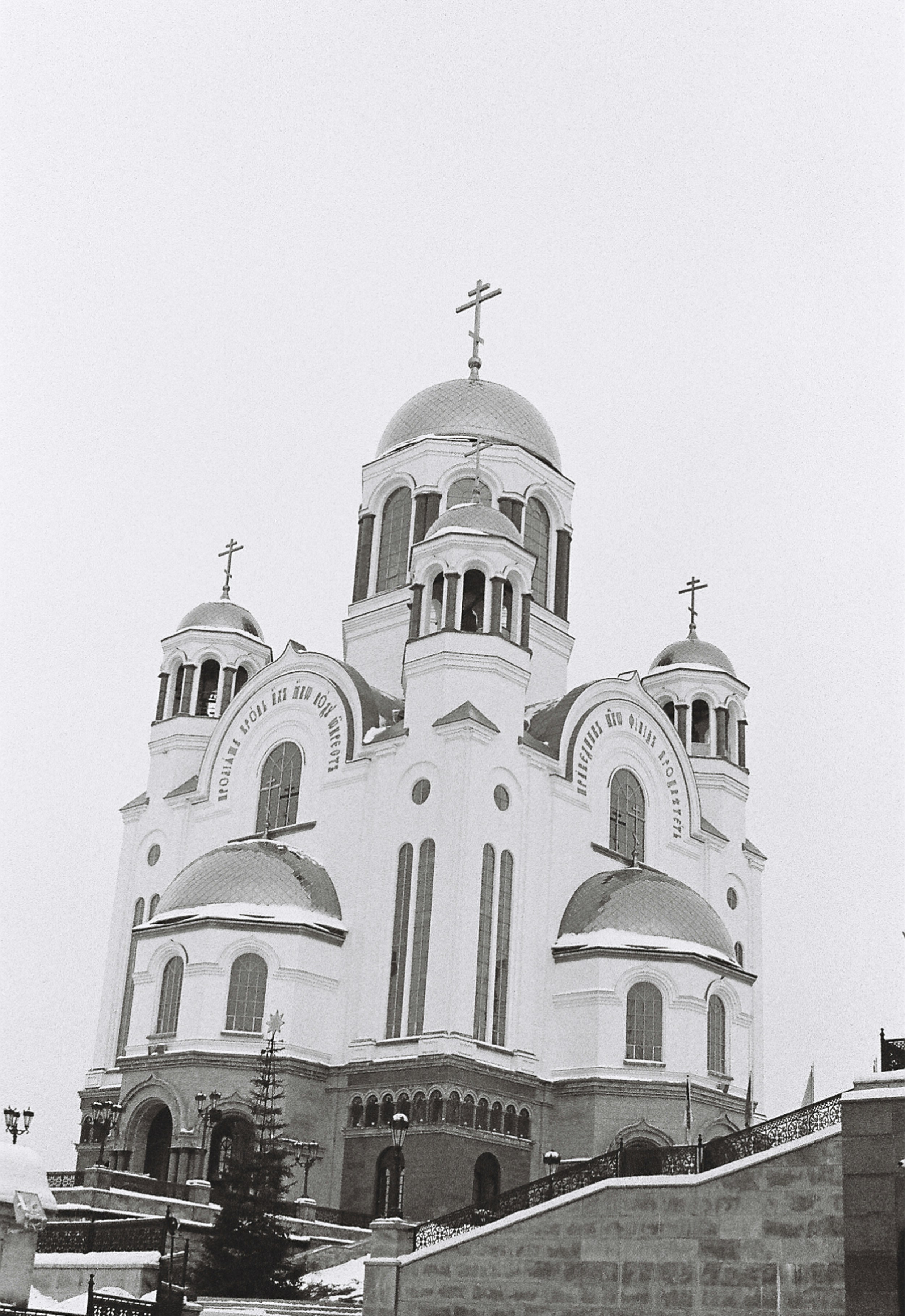 a black and white photo of a church