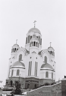 a black and white photo of a church