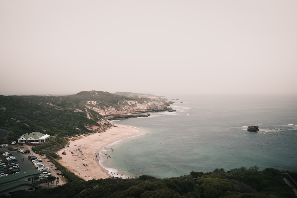 a view of a beach from a hill