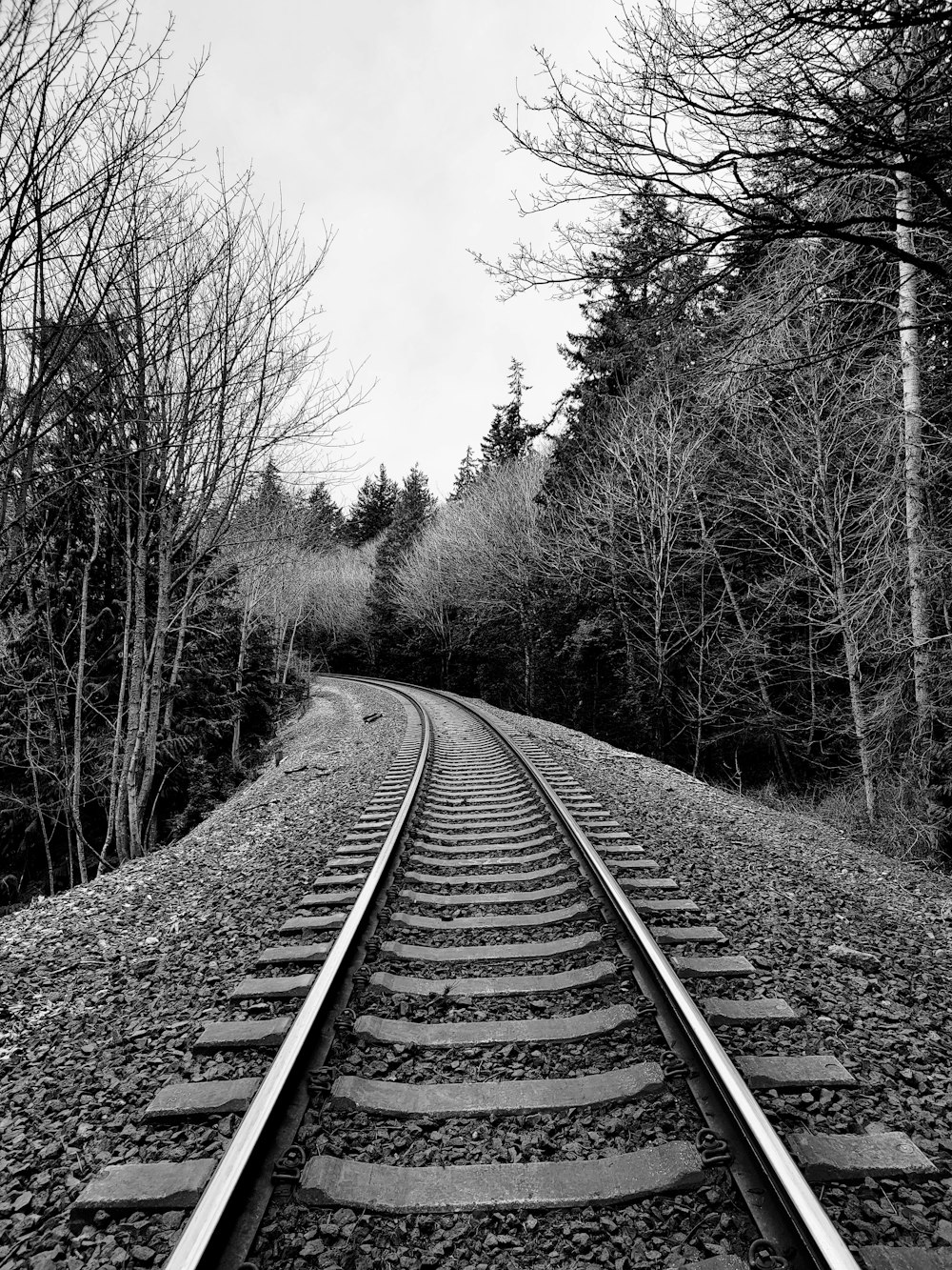 a black and white photo of a train track