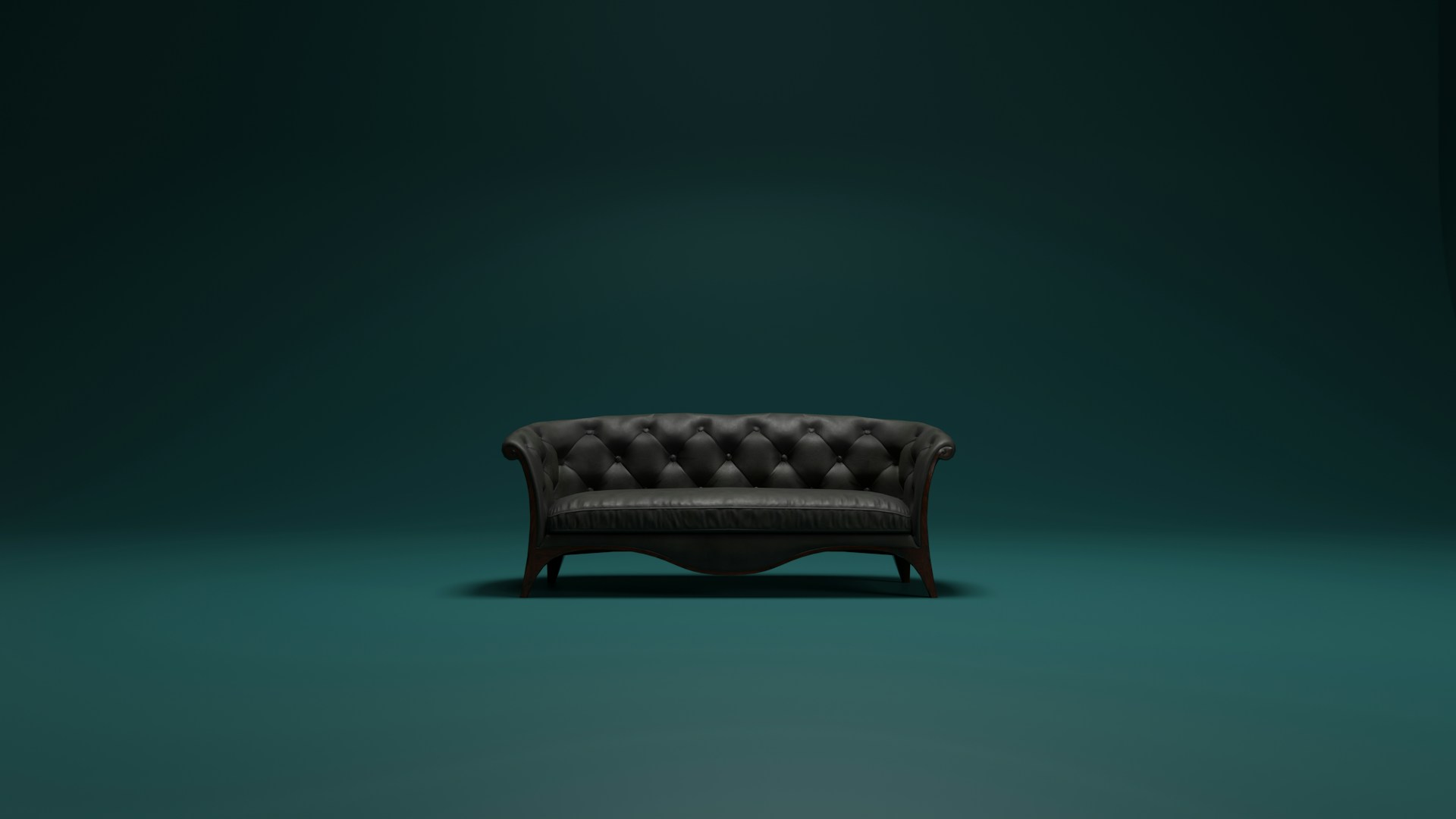 a brown leather couch sitting on top of a green floor