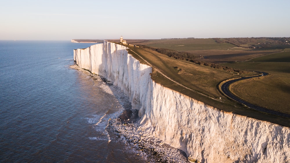 a view of the cliffs of the white cliffs near the ocean