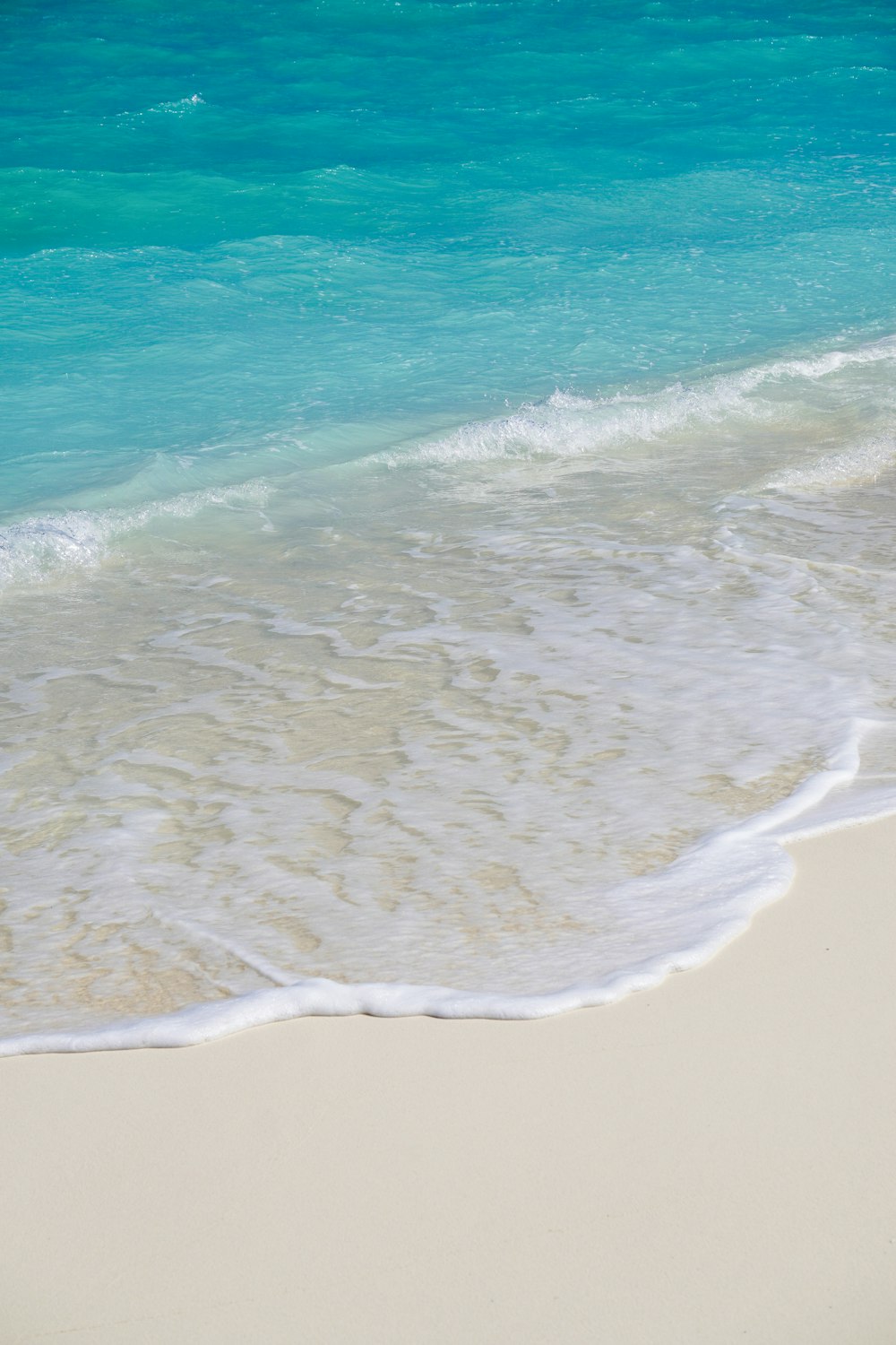 Ein Strand mit blauem Wasser und weißem Sand