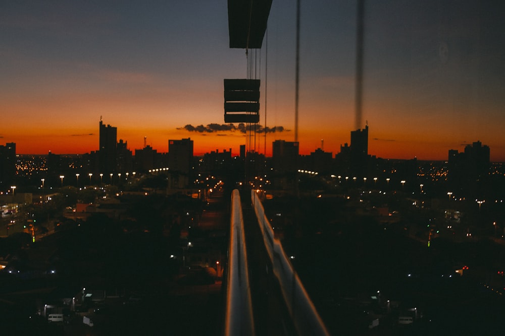 a view of a city at night from a window