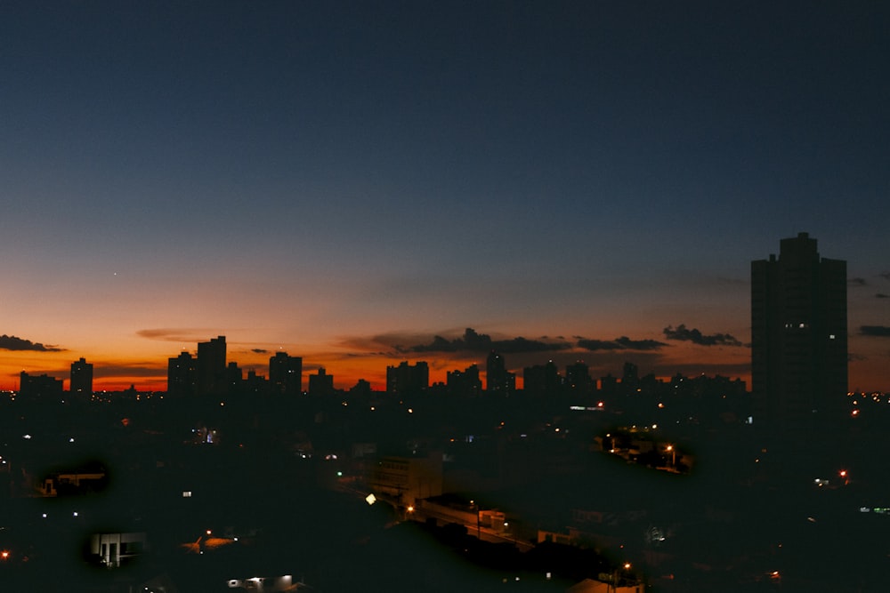 a view of a city skyline at night