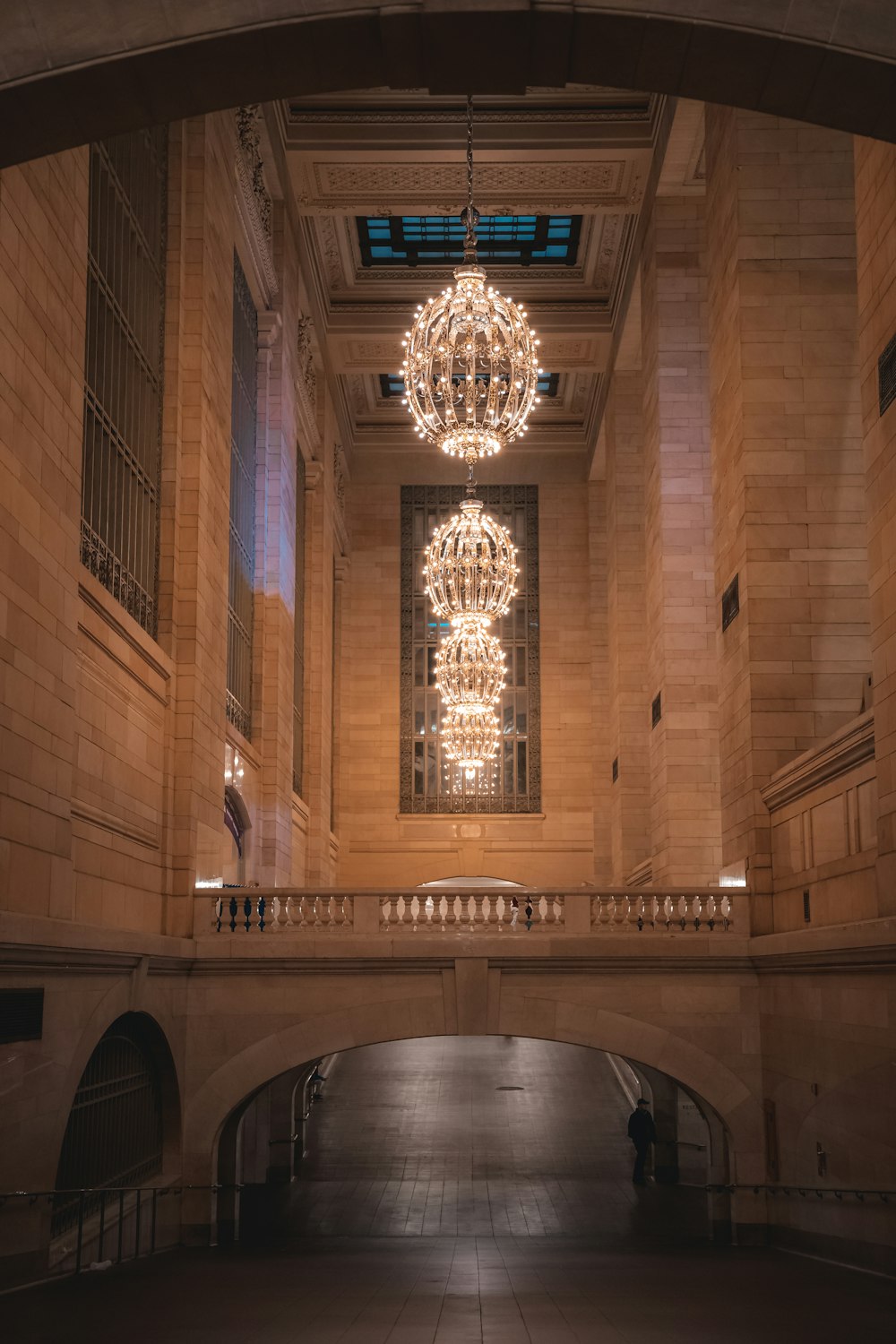 a chandelier hanging from the ceiling of a building