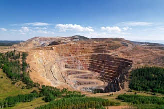 a large open pit in the middle of a forest