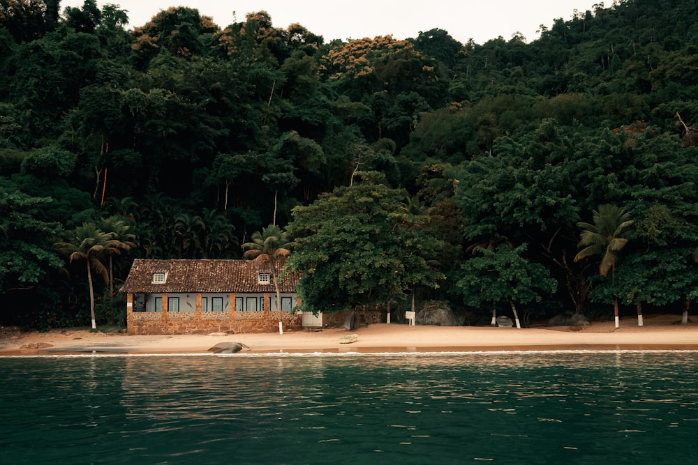 a house on the shore of a tropical island