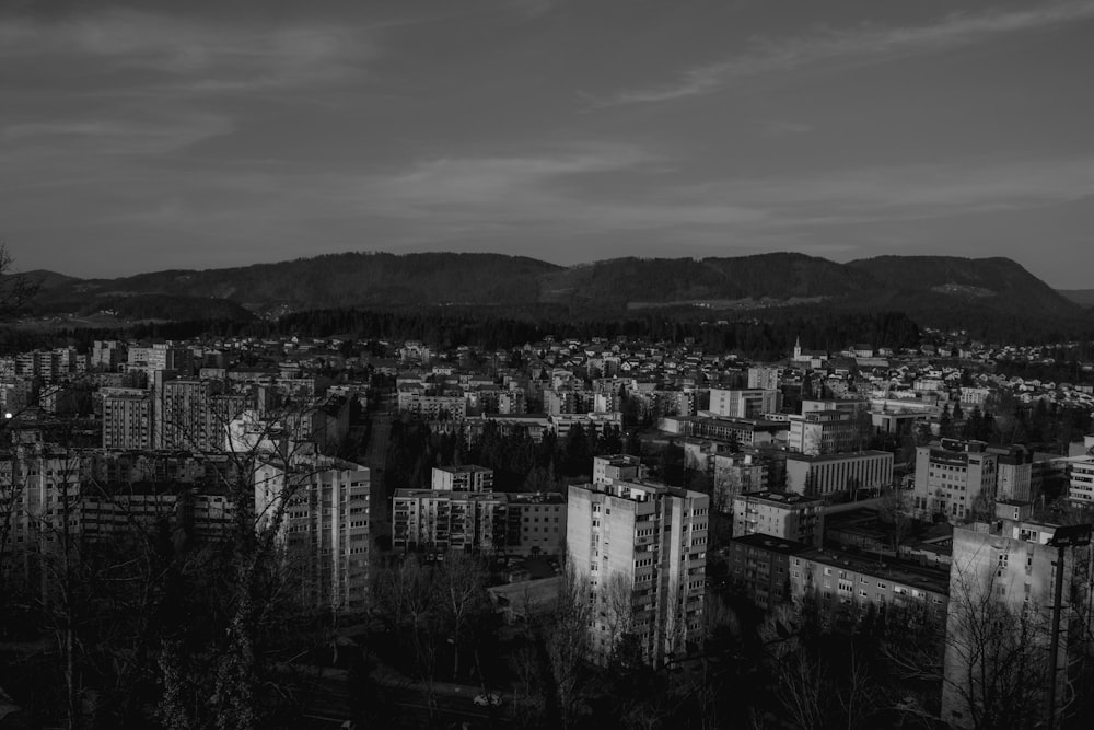 a black and white photo of a city