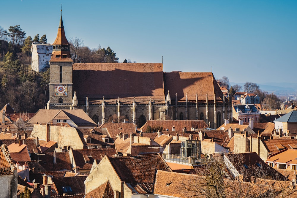 a view of a city with a clock tower