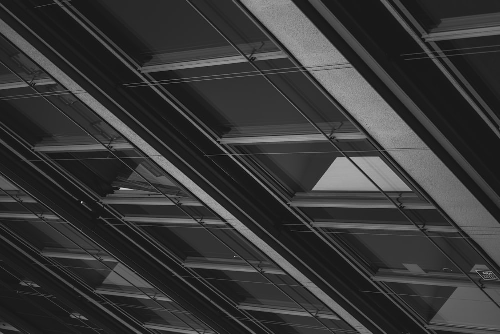 a black and white photo of a ceiling
