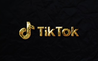 The image features a golden TikTok logo set against a dark, textured background.