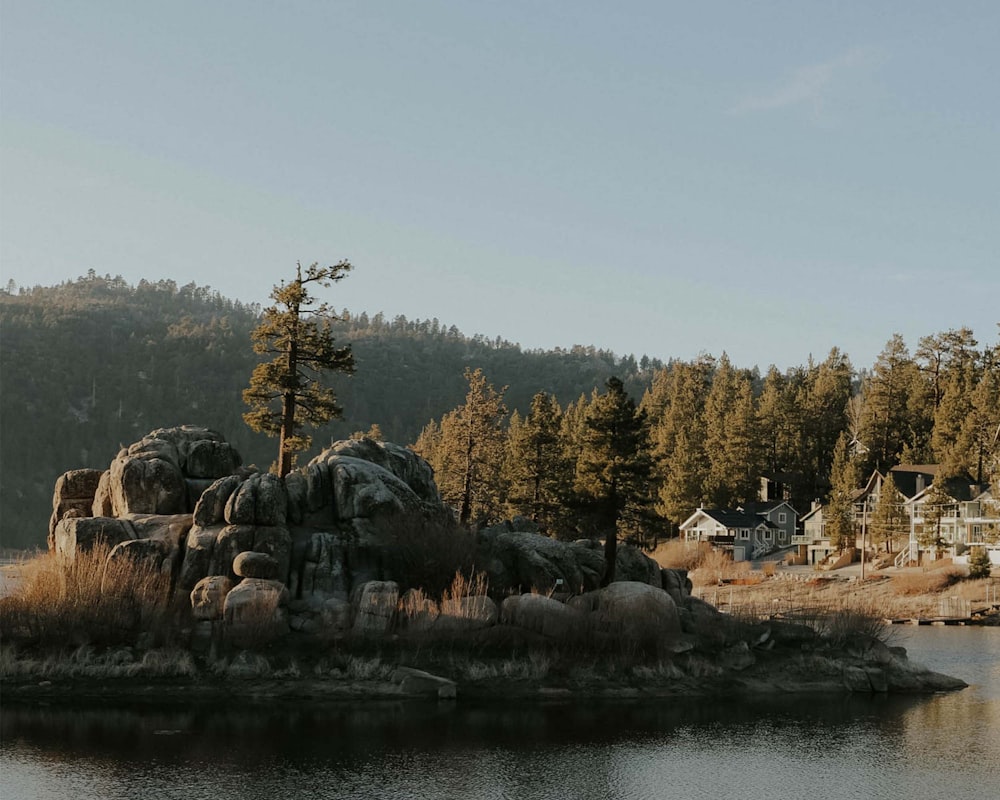 a small island in the middle of a lake