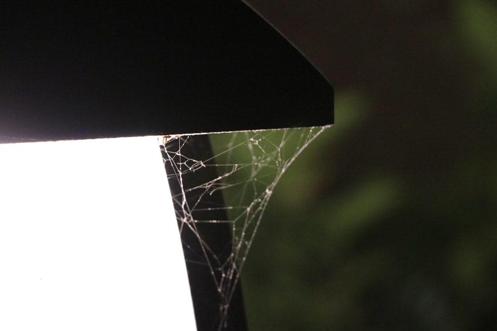 a spider web on the side of a lamp