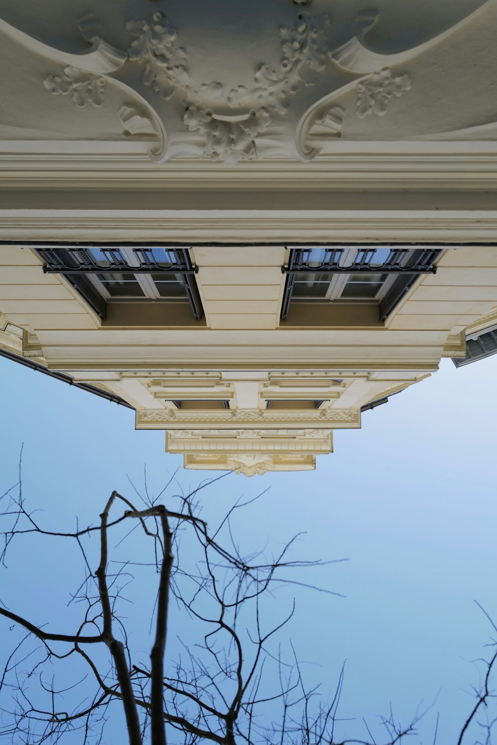 a view of the sky through a window of a building