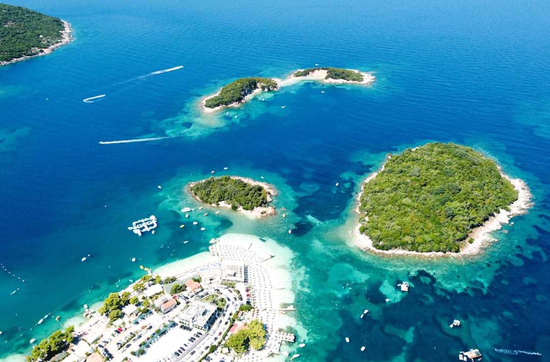 an aerial view of an island in the ocean,