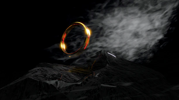 A glowing golden card emerging from swirling sandstorms with Atlas mountains in the background.