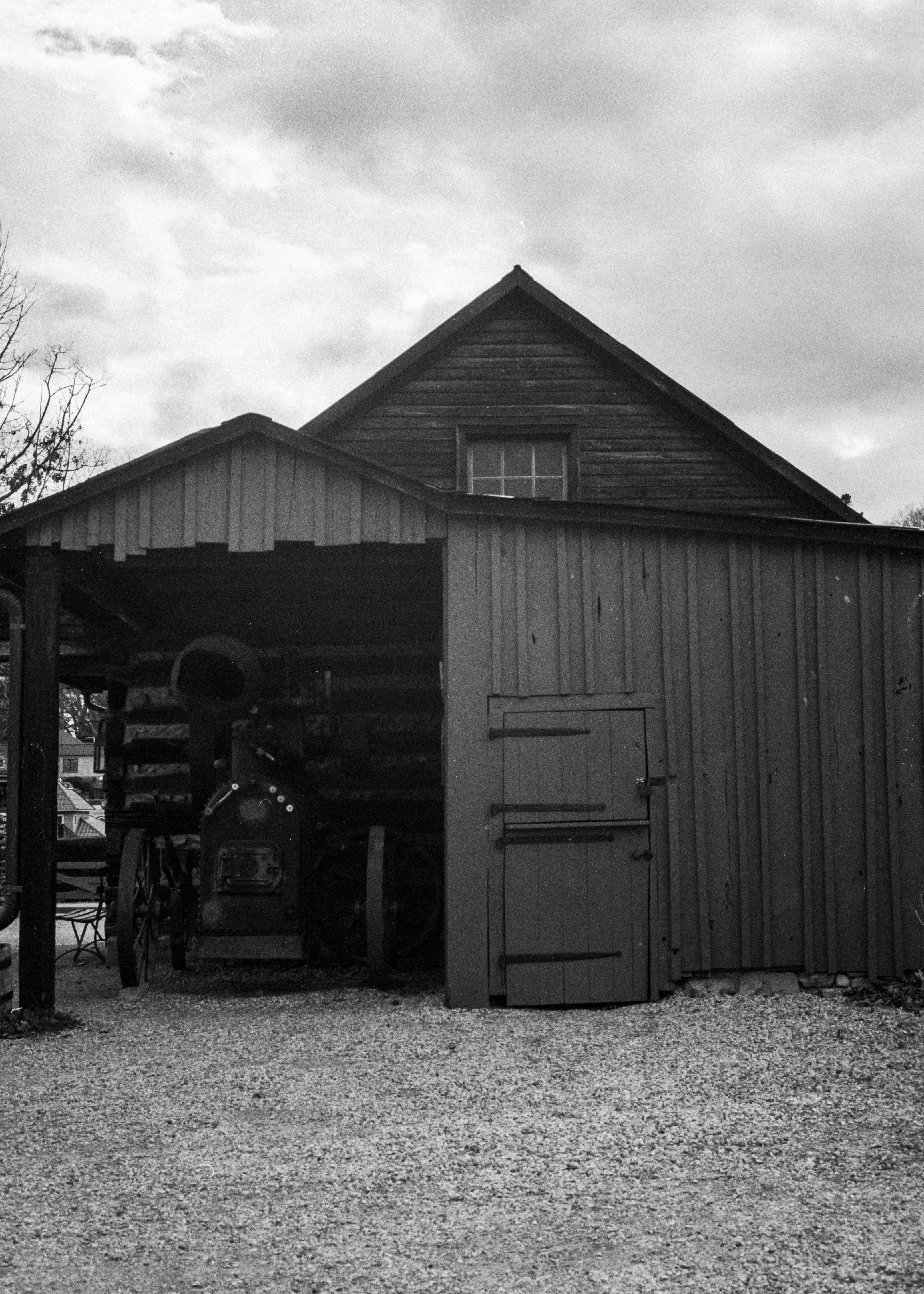 a black and white photo of a garage